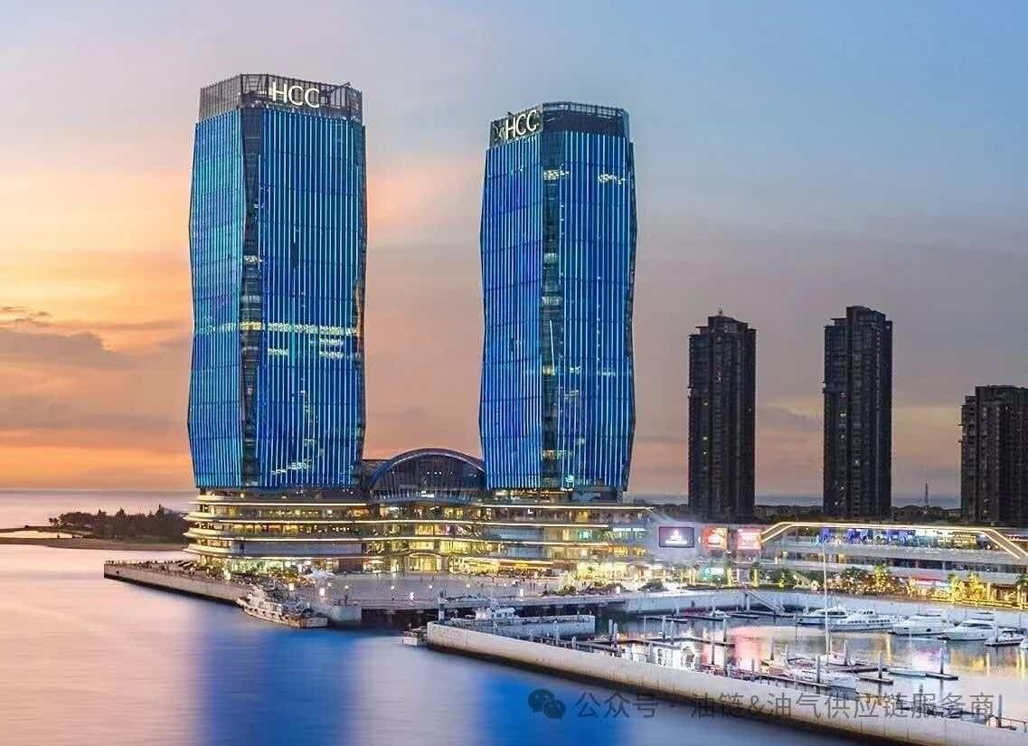 Hainan coastal business district at sunset