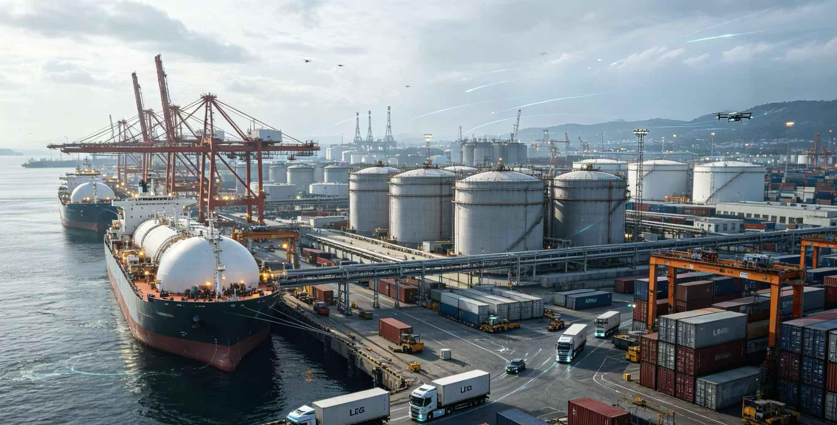 Integrated port, energy storage, and logistics facilities